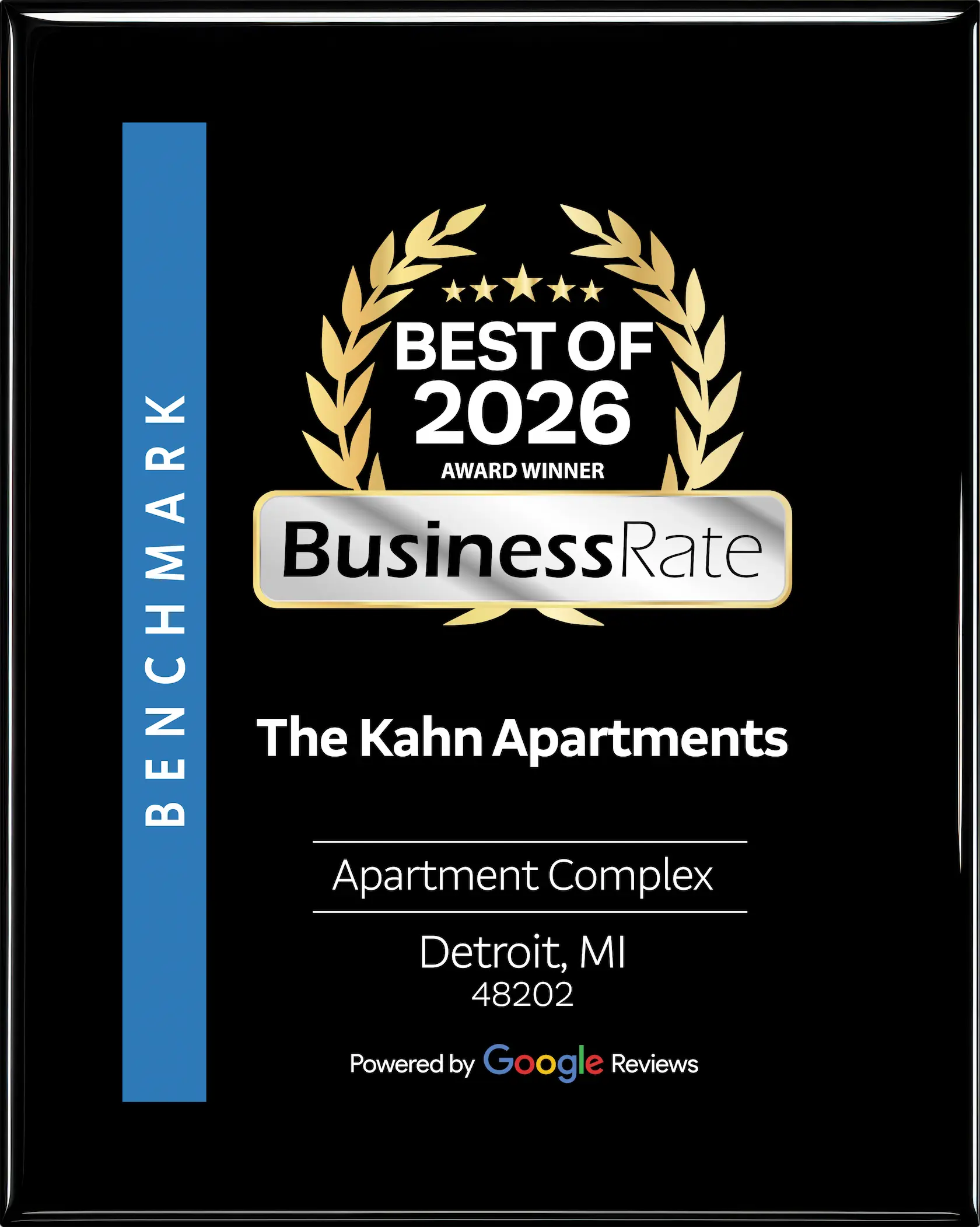 New Google Benchmark, Best of 2026 Award Winner, Business Rate Award The Kahn Apartments in Detroit